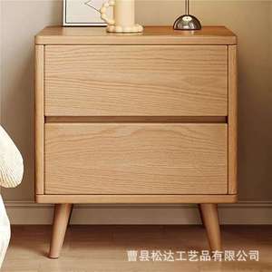 Wooden bedside table with double <b>drawers</b>, modern style, suitable for <b>small</b> bedrooms, bedside storage rack, sofa side table - Product Image 2