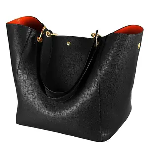 customized Large Capacity Work Tote Bags for Women`s waterproof leather purse and handbags ladies big shoulder bag black