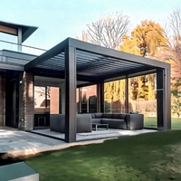 Pérgola Moderna de Aluminio Gris Oscuro, Independiente, 4x5m, con Techo de Láminas Motorizadas, Cubierta Ecológica para Patio, Terraza o Balcón Integrada