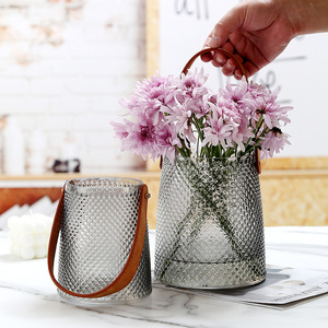 Modern Glass <strong>Flower</strong> <strong>Vase</strong> with Leather Rope - Product Image 3