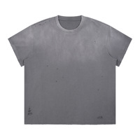 Kaos Slim Fit Spray Washed Gradient Streetwear American Hand Distressed Ripped Crew Neck Katun Murni Lengan Pendek