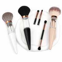 En stock : Ensemble de 5 pinceaux de maquillage en capsules, portable, synthétique, avec pinceau éventail, crayon à sourcils, pour le visage et les yeux, outils de beauté de voyage