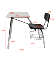 Meubles de classe personnalisables, bureau et chaise combinés en plastique rigide pour la formation des étudiants