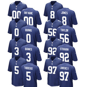 Maillots de football américain personnalisés pour hommes 2024, New York, chemises courtes, broderies cousues, uniformes pour adultes, vêtements de sport, logos bleus - Product Image 1