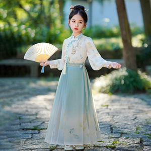 Traje Tang de Estilo Nacional con Diseño de Cara de Caballo para Niñas, para Primavera/Otoño - Diseño Chino Antiguo - Product Image 1