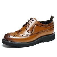 Zapatos de Vestir para Hombre, Nuevos, con Suela Gruesa, Punta Redonda, de Cuero Genuino, Zapatos de Boda para Hombre