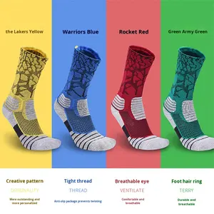 Chaussettes de basket-ball longues et épaisses pour hommes - Chaussettes de sport professionnelles avec mélange de coton antidérapant - Product Image 4