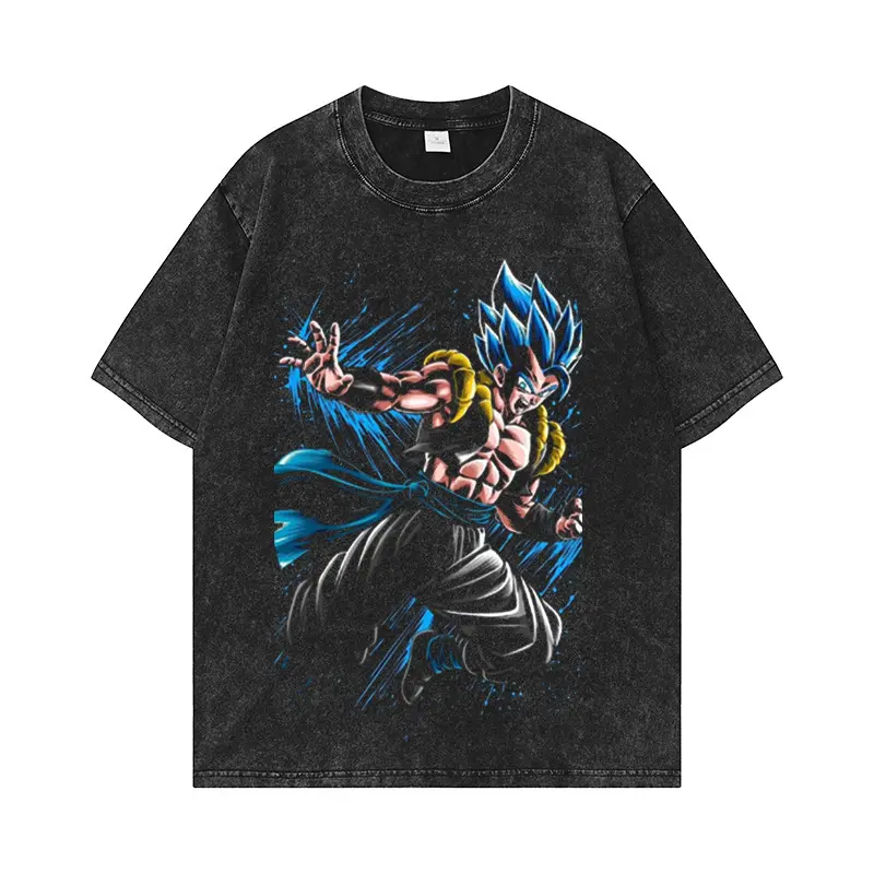 Wholesale 240g Custom Goku Graphic Vintage Tee Shirt Anime Cotton Drop Shoulder Streetwear Washed Men T shirts