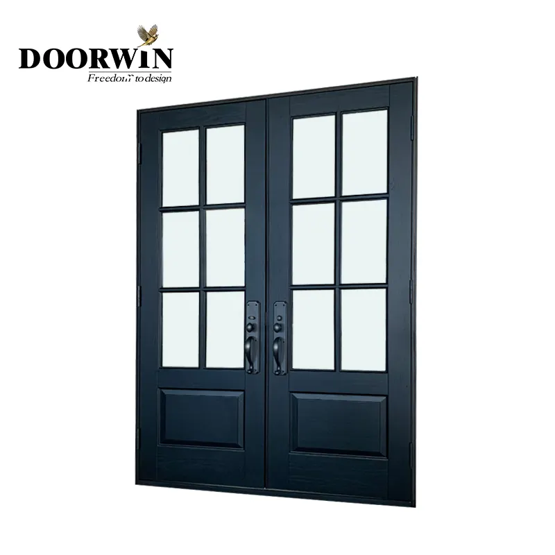 Dorwin מותאם אישית וילה עיצוב מודרני חיצוני עץ מלא כניסה ראשי דלת צרפתית כניסה דלתות ציר כניסה לבית