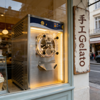 Nouvelle machine artisanale automatique à crème glacée et gelato, compatible avec les poudres de crème glacée à fruits frais et de type hard serve.