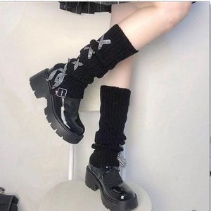 Lace Up Slouch Socks With Plaid Bow Cotton Medium Thickness Women's Y2K Style Girly Subculture Student Socks - Product Image 1