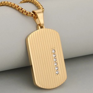 Collier Plaque d'identité à rayures verticales sertie de zircone cubique, en acier, or, argent, noir, avec chaîne maille gourmette, inaltérable, bijoux hip-hop pour homme - Product Image 5