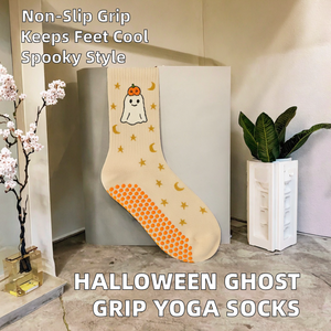 Calcetines de Yoga con Diseño Personalizado de Letras para Halloween, 100% Algodón, Tejidos, Transpirables, Gruesos, para Pilates y Yoga, con Logotipo en el Puño - Product Image 2