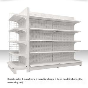 ชั้นวางสินค้าเหล็กสองด้าน ชั้นวางแสดงสินค้าโลหะทันสมัย ชั้นวางซุปเปอร์มาร์เก็ตแบบซ้อนได้ ชั้นวางของร้านขายของชำ ชั้นวางแบบกอนโดลา - Product Image 4