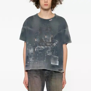 Individuell Bedrucktes T-Shirt mit Einzelstich, Vintage Acid Washed Distressed Look, Baumwolle, Boxy-Schnitt, 210g/m², Weiter Ausschnitt, Herren Crop-Top - Product Image 1
