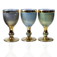 Ensemble de verres à vin vintage Drinking Factory 240 ml 300 ml Verre à vin en diamant de couleur Coupe à vin Gobelet avec bord doré pour vert violet rose