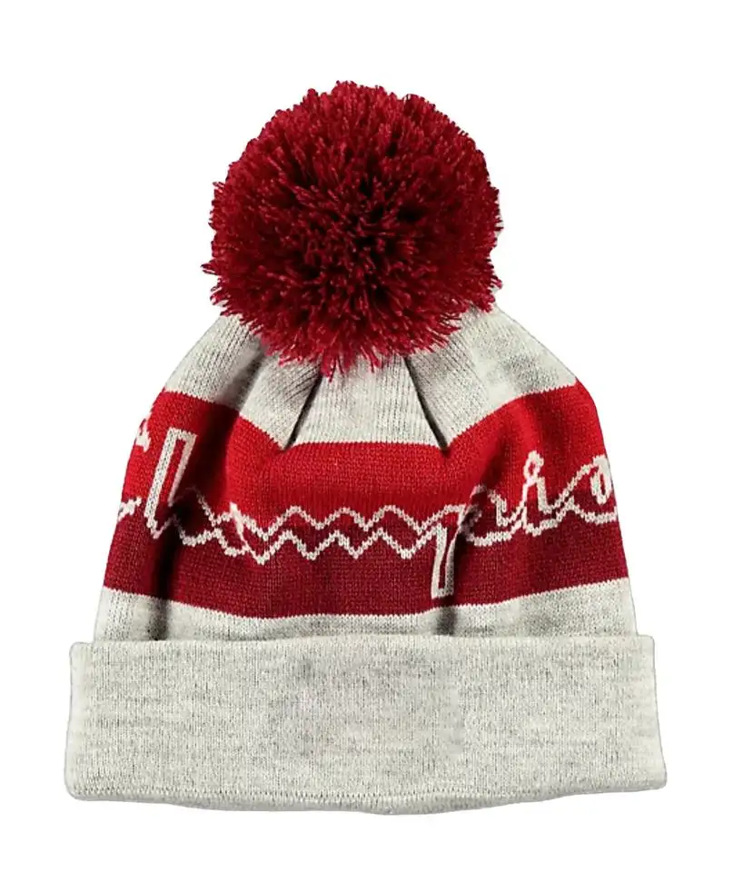 Оптовая продажа, зимняя шапка для футбольной команды с верхними шарами, жаккардовый дизайн, акриловая вязаная шапка с помпоном для мужчин