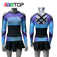 Uniforme de cheerleading personnalisé avec strass, robe de cheerleading à manches longues et dos croisé dégradé, polyester et élasthanne, logo d'équipe personnalisable