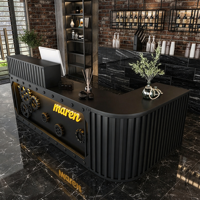 Comptoir de réception industriel personnalisé avec logo, en métal, avec décorations en forme d'engrenages, pour entrée de club, café, pub