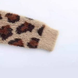 Women's Leopard Print Knitted <b>Cardigan</b> Short Round Neck Loose Fit Anti-Pilling Winter Sweater - Product Image 3