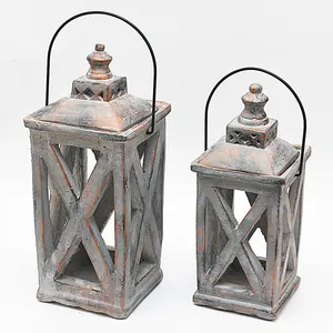 Reusable classic design retro copper cement candle lantern with handle Garden decoration outdoor floor hanging lantern