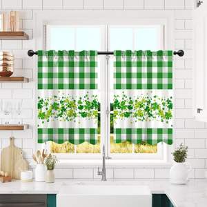 2 Paneles <span class=keywords><strong>de</strong></span> Cortina para el Día <span class=keywords><strong>de</strong></span> San Patricio, Diseño <span class=keywords><strong>de</strong></span> Cuadros Verdes Tipo Búfalo con Trébol Irlandés <span class=keywords><strong>de</strong></span> la Suerte, para Cocina, Baño, Ventana - Product Image 3