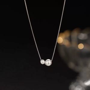 Collar de Perlas de Agua Dulce Naturales de Doble Intensidad de Luz para Mujer, Cadena de Clavícula de Plata 925 con Forma Casi Perfectamente Redonda - Product Image 3