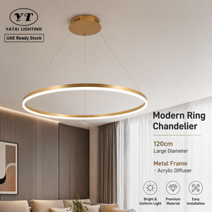 Lustre moderne en métal avec anneau, 120 cm, LED dimmable, télécommande, trois couleurs, pour salle à manger, salon, hôtel, villa - Product Image 2