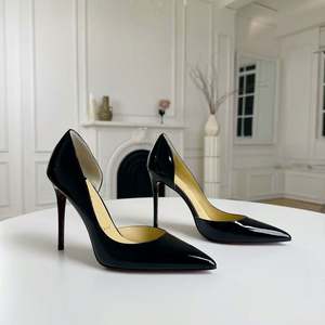 Chaussures de créateur style Z à ouverture latérale en cuir verni pour femme, nouvelles, sexy, à talon aiguille rouge, élégantes, pointues, noires, pour le travail - Product Image 1