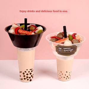 Maßgefertigtes Einweg-Plastikbecher-Tablett 2-in-1 Snackschale und Heißgetränkebecher mit Deckeln und Strohhalmen für Bubble Tea - Product Image 3