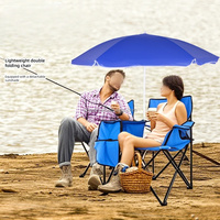 Nouvelle arrivée pas cher Double plié pelouse pêche 2 personnes pliant Camping chaise de plage avec grand auvent de parapluie