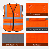 ZUJA Gilet de sécurité réfléchissant haute visibilité avec fermeture éclair sur le devant, plusieurs poches, porte-badge transparent, vêtements de travail de construction, 5 couleurs