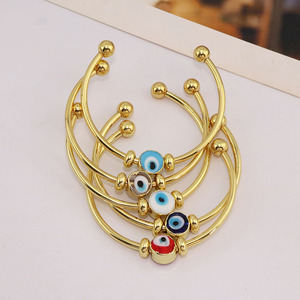 Ba1085 2024 Mode Bescherming Sieraden 18K Verguld Messing Lampwerk Blauw Grieks Boze Ogen Kralen Open Manchet Armband Armbanden - Product Image 3