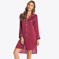 Offre Spéciale boutonné vêtements de nuit été à manches longues vêtements de nuit doux 100% soie nuisettes pour femmes Sexy nuisette Design chemise robe