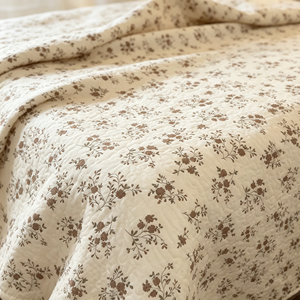 Juego de Ropa de Cama Acolchada con Estampado Floral Pequeño Estilo Coreano, 4 Piezas, Base Crema, Flores Marrones, Juego de Ropa de Cama Bordada de Lujo, Funda de Edredón - Product Image 2