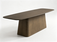 Table à manger moderne en bois FERLY avec base Toulouse, finition foncée, écologique et durable, taille personnalisable pour usage hôtelier