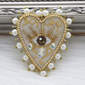 ハンドメイドインドシルクハート型の目の装飾生地パッチハイエンドの縫い付けビーズアクセサリー服バッグ帽子DIY - Product Image 2