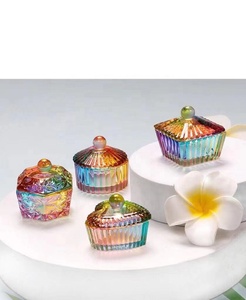 彩虹水晶指甲玻璃杯带盖丙烯酸不同形状液体粉末单体杯指甲碟 - Product Image 6