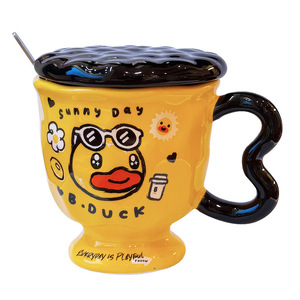 B Duck Ceramic <b>Mug</b> With Lid And Spoon 400Ml Cartoon Design For <b>Coffee</b> Water Breakfast Gift For Girls - Product Image 3