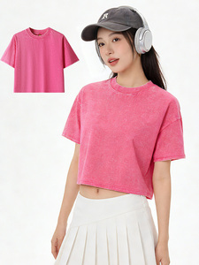 T-shirt court délavé style rétro américain 240 GSM, en pur coton, coupe ample, avec impression graphique personnalisée, pour femme tendance - Product Image 4