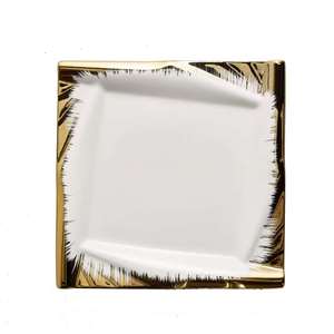 Ensemble d'assiettes carrées <span class=keywords><strong>de</strong></span> luxe en céramique dorée, <span class=keywords><strong>vaisselle</strong></span> en porcelaine - Product Image 4