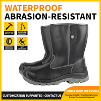 Bottes de sécurité montantes en cuir microfibre à embout d'acier, antidérapantes, résistantes aux chocs et aux éclaboussures d'huile, pour l'hiver, les mines de charbon et les champs pétrolifères, double usage