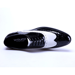 Nouvelles chaussures pour hommes en cuir de vachette noir et blanc à bout pointu et ouvert - Chaussures habillées à lanières pour hommes, style affaires - Product Image 4