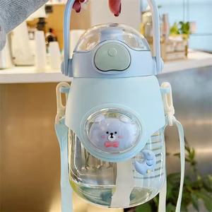 New 820ml Kawaii Unisex Travel Water Bottle for Kids-Portable Large Capacity <b>Plastic</b> with Straw & Rope Customizable - Product Image 6