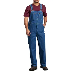 Generous Fit with Cross-over High-back Roomy Legs Cotton Denim Bib Overalls Indigo Bag Packing Men Casual Woven Outdoor Softener