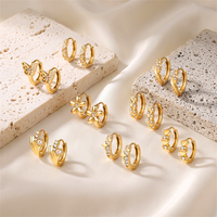 Boucles d'oreilles créoles petites HOVANCI en acier inoxydable plaqué or, incrustées de zircone cubique, motifs fleur, papillon, cœur, étoile, pour mariage