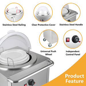 Carrito dispensador con placa calefactora de acero inoxidable de 12''/300mm, 2x50 platos, para hotel y restaurante - Product Image 4