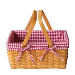 Cesta de picnic con aislamiento de nailon ecológico con asa y tapa de madera Cesta de almacenamiento de enfriador redondo - Product Image 3