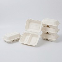 Bagasse afhaallocatie doosje 9x6 inch, natuurlijke kleur, ongebleekt, wegwerp lunchbox, restaurant catering benodigdheden