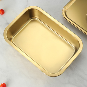 Stainless Steel <b>Gold</b> <b>Serving</b> <b>Tray</b> Rectangular With Lid Microwave Safe For Food Storage And Cooking - Product Image 2